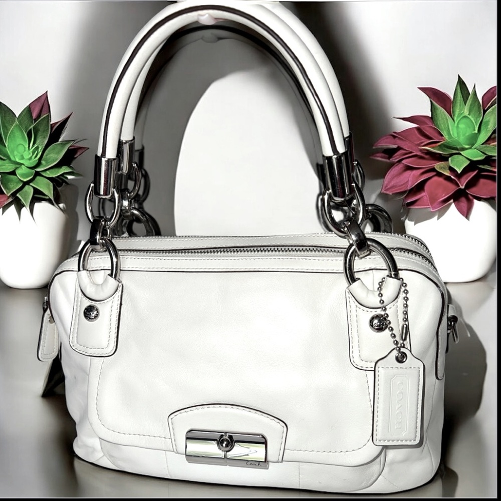 Coach White Leather Satchel with Silver Hardware
